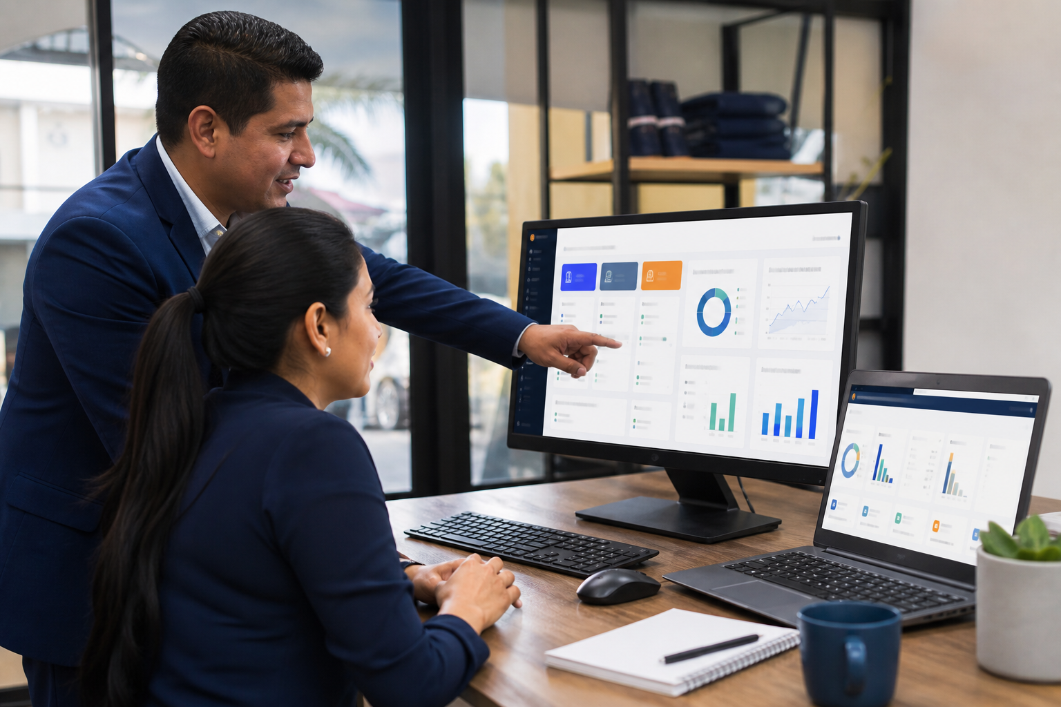 Equipo empresarial utilizando un sistema ERP para gestionar facturación y operaciones
